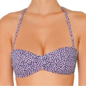 Huit Paris Croisette Bandeau Twist Patterned Bikini Top CRO 35 Marine Blue Small